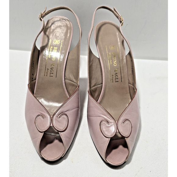 Bruno Magli Italian Leather Slingback Heels Open Toe Light Mauve Sz 9 AA - Picture 2 of 11